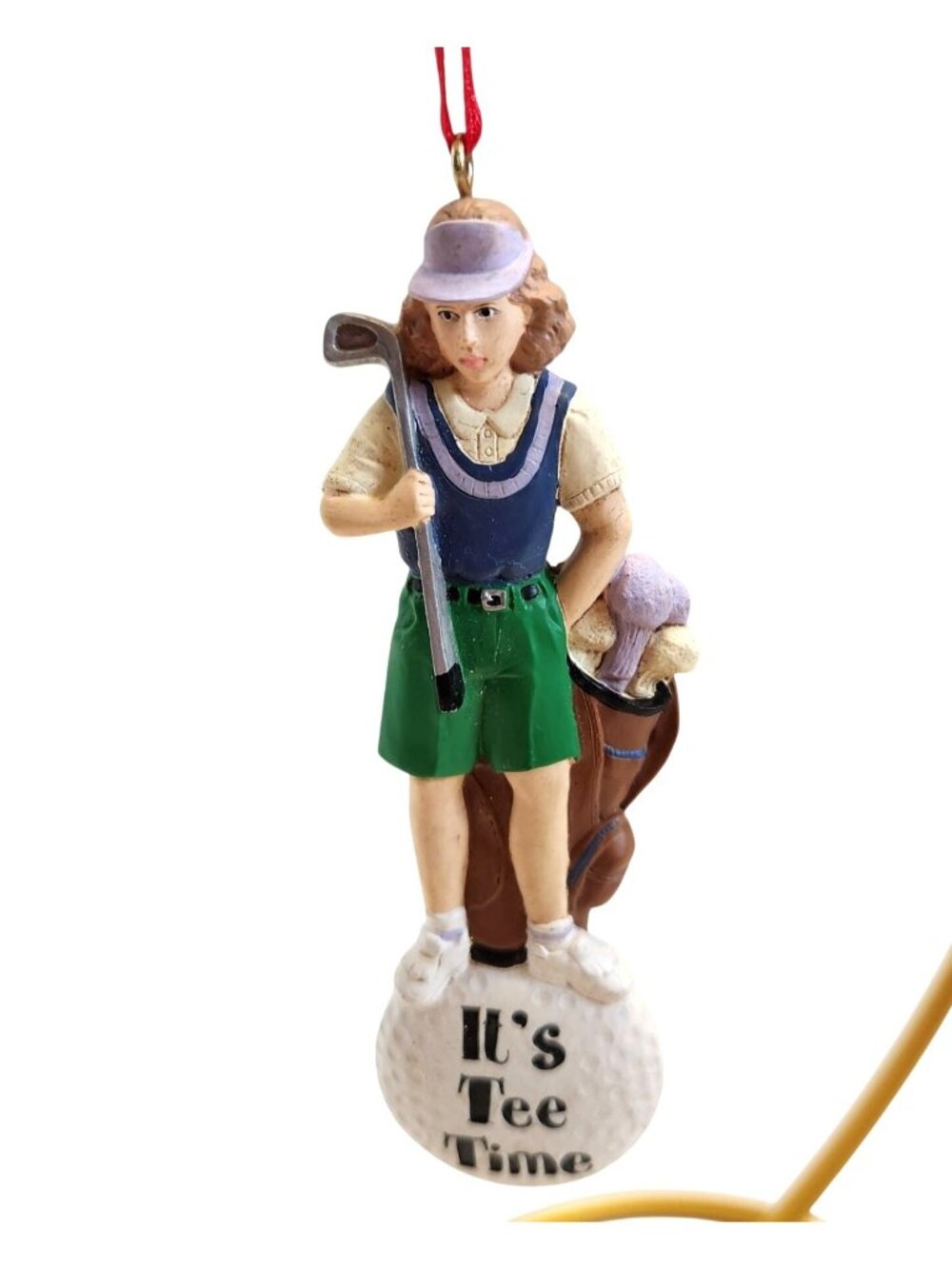 Golfer Figurine Christmas Ornament "Its Tee Time" Hand-Painted Golf Club & Bag